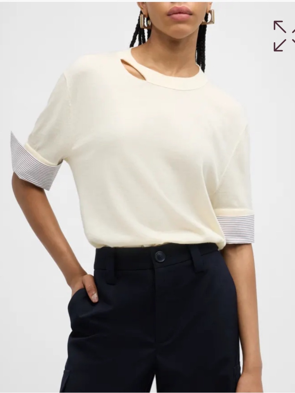 We-Ar4 The Uptown Knit, Gray Short-Sleeve Sweater with Blue Cuff Detail, Small